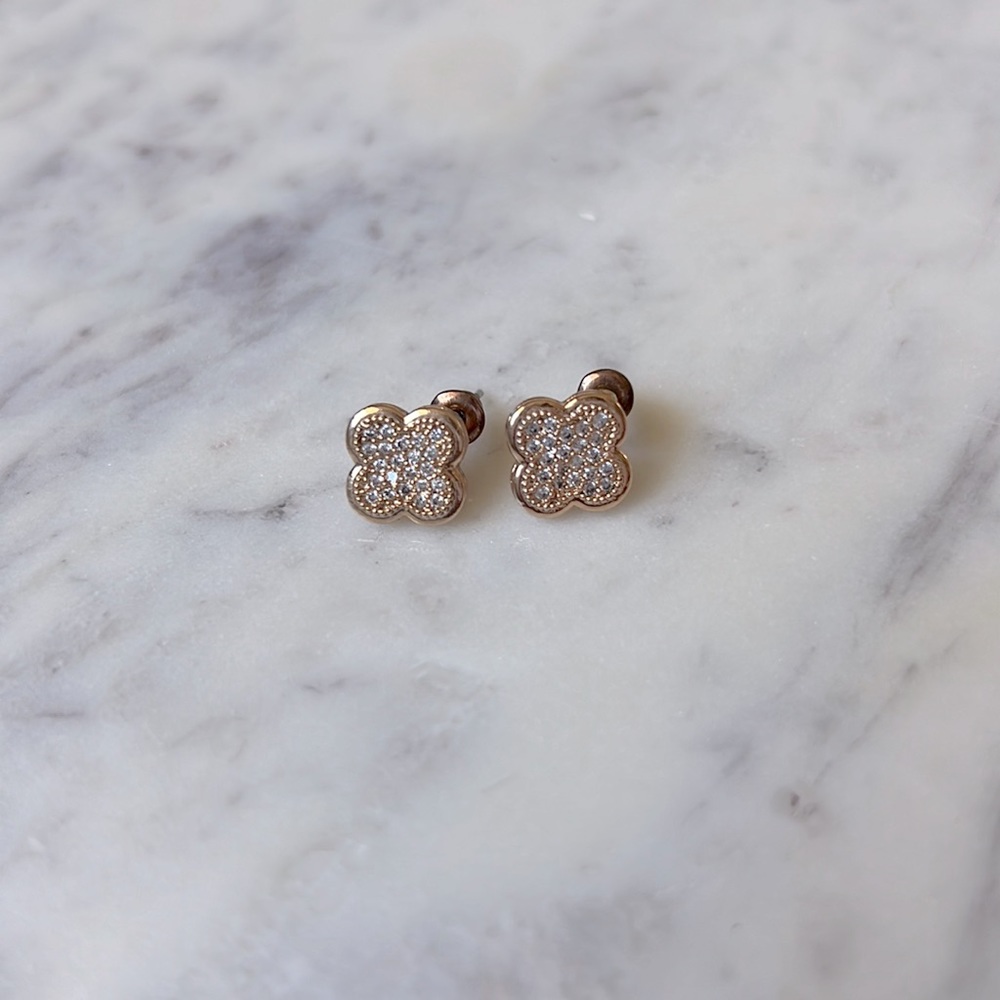 Gold and crystal clover earrings